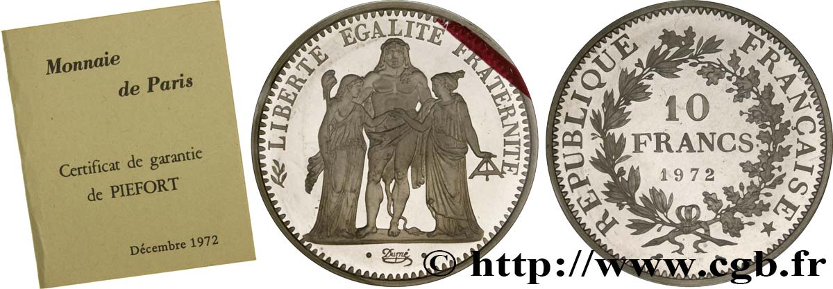 Piéfort argent de 10 francs Hercule 1972  F.364/11P MS 