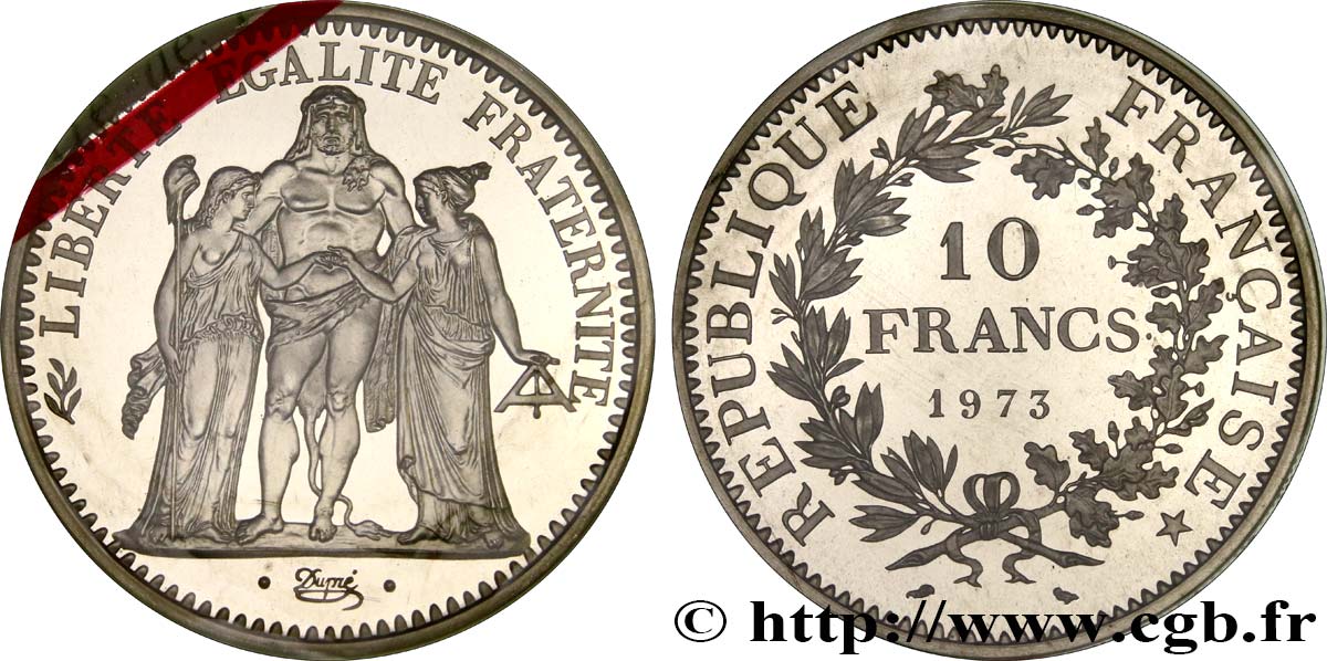 Piéfort argent de 10 francs Hercule 1973 Pessac F.364/12P ST 