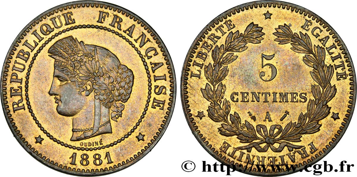5 centimes Cérès 1881 Paris F.118/22 EBC60 