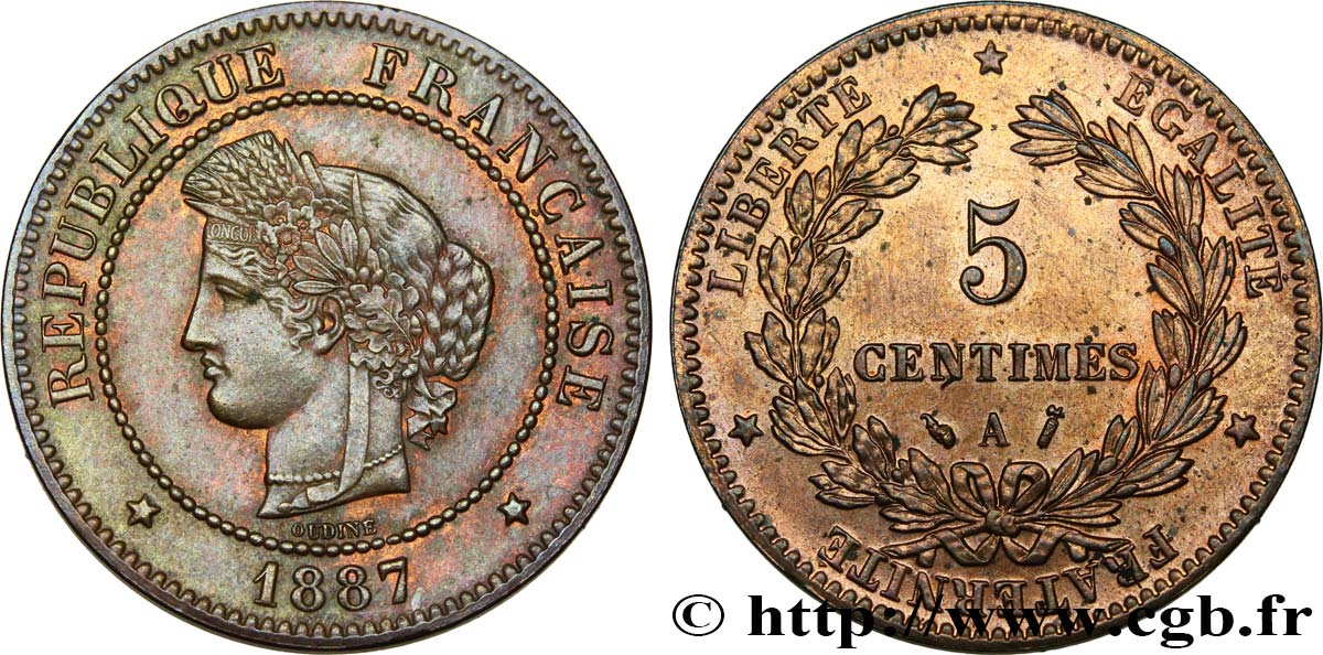 5 centimes Cérès 1887 Paris F.118/29 SUP58 