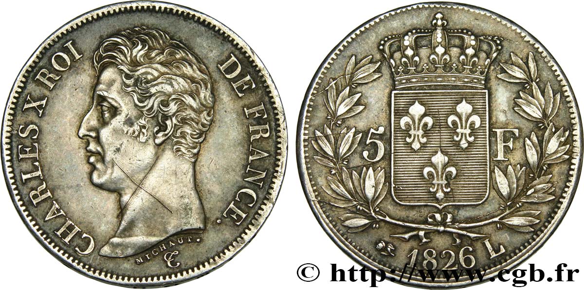 5 francs Charles X, 1er type 1826 Bayonne F.310/22 q.SPL 