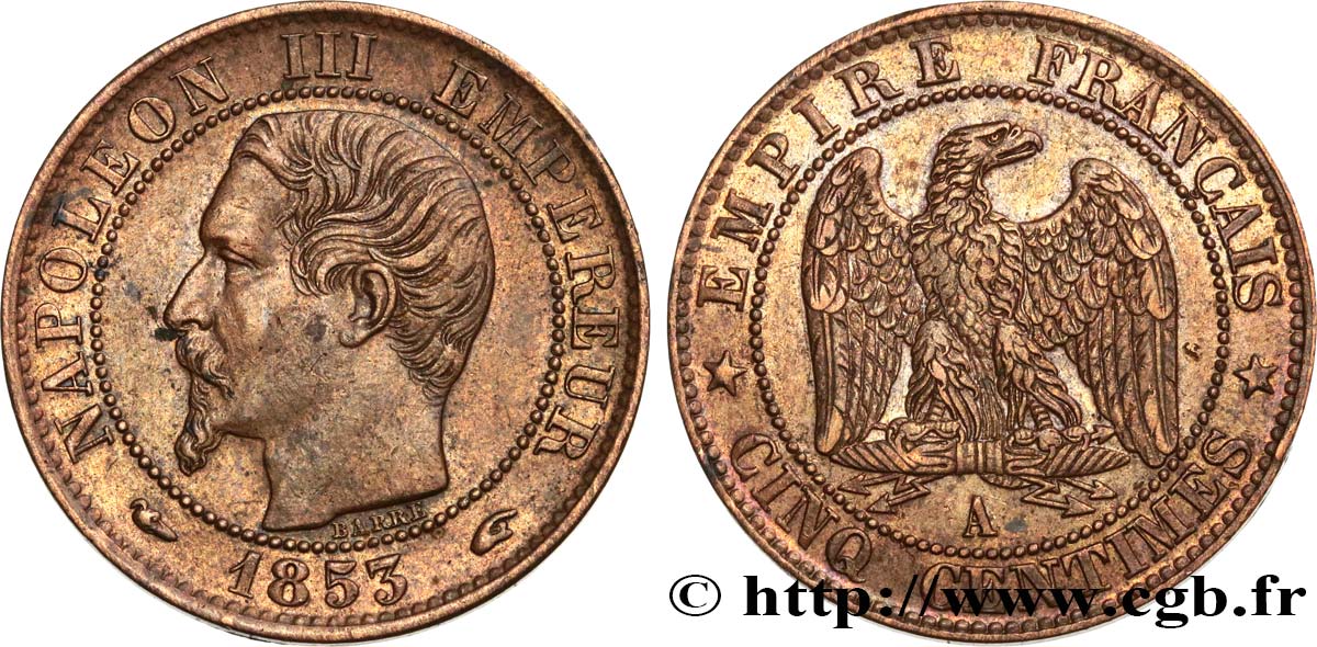 Cinq centimes Napoléon III, tête nue 1853 Paris F.116/1 SS52 