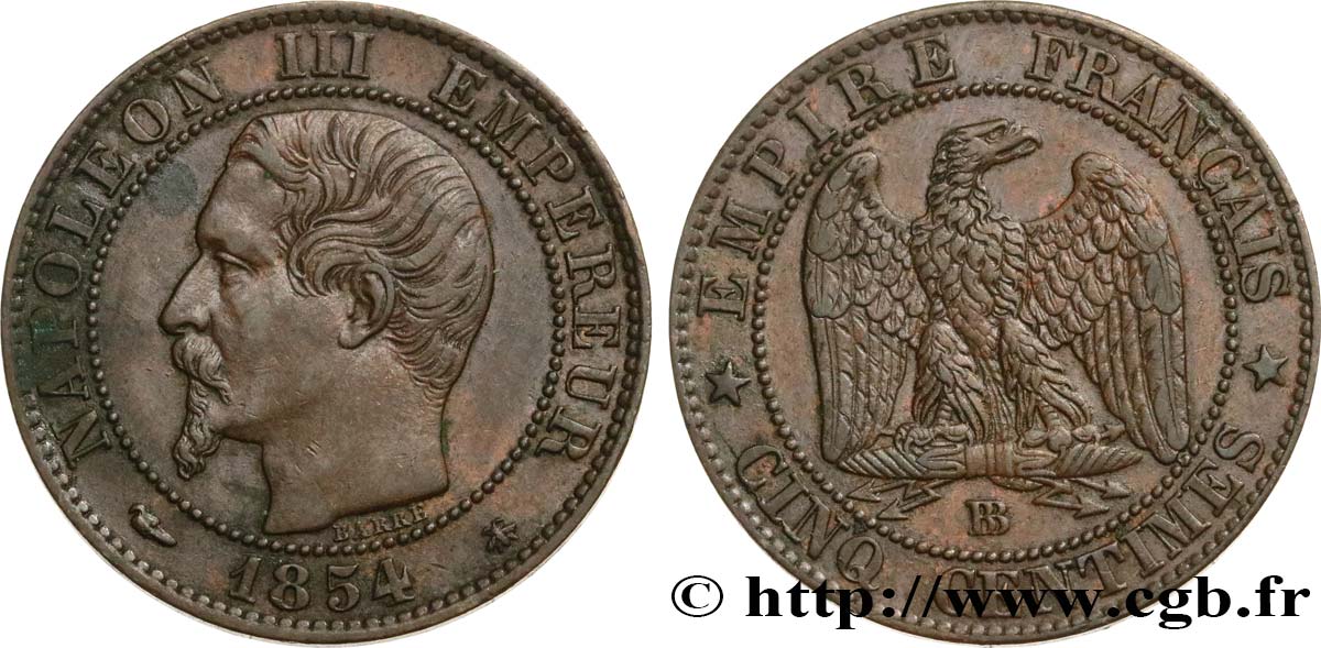 Cinq centimes Napoléon III, tête nue 1854 Strasbourg F.116/10 SS40 