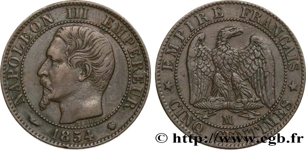 Cinq centimes Napoléon III, tête nue 1854 Marseille F.116/14 MB35 
