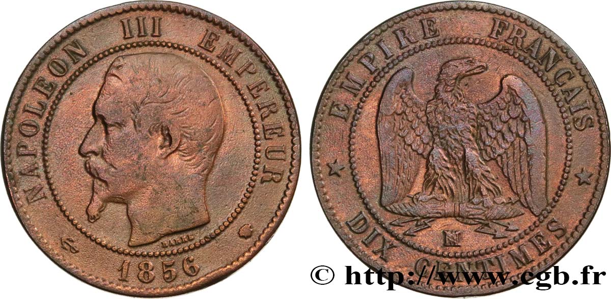 Dix centimes Napoléon III, tête nue 1856 Marseille F.133/39 TB35 