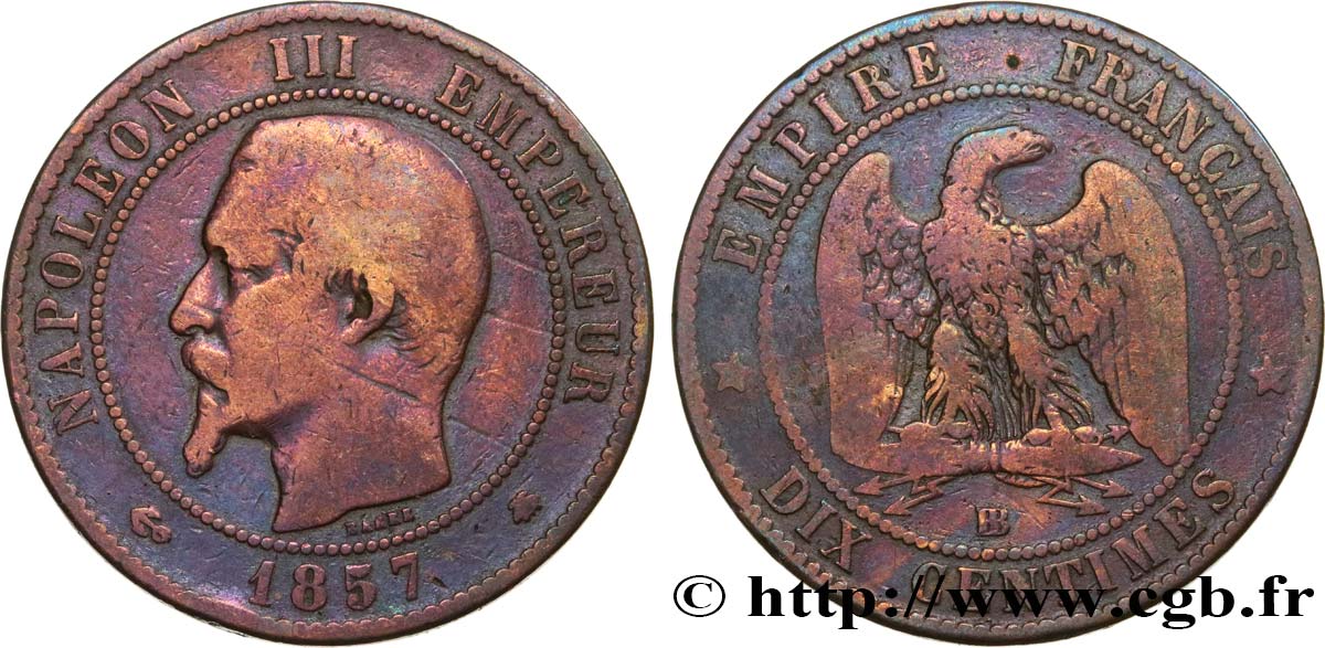 Dix centimes Napoléon III, tête nue 1857 Strasbourg F.133/43 SGE10 