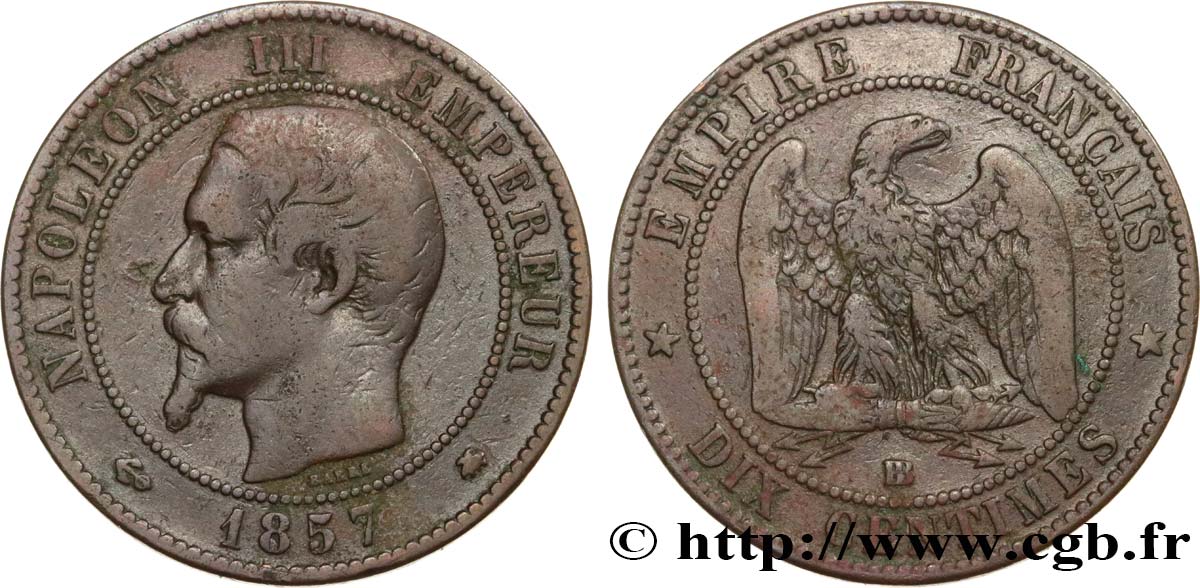 Dix centimes Napoléon III, tête nue 1857 Strasbourg F.133/43 S25 