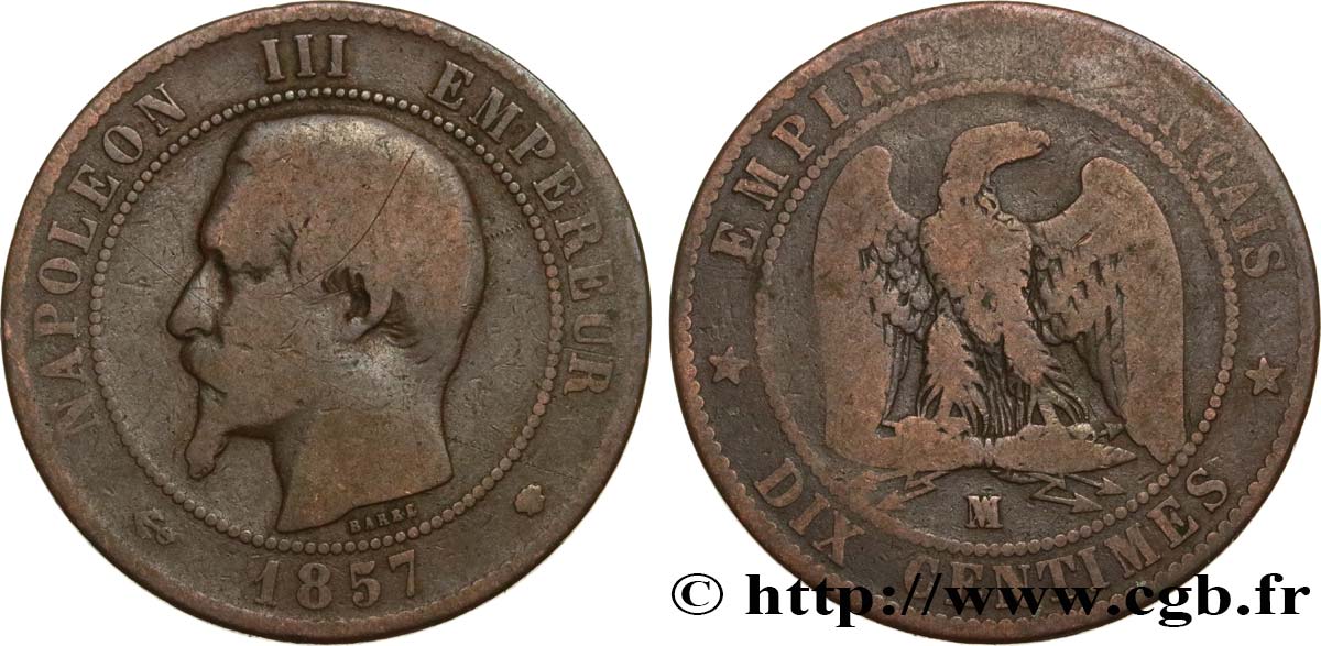 Dix centimes Napoléon III, tête nue 1857 Marseille F.133/45 SGE10 