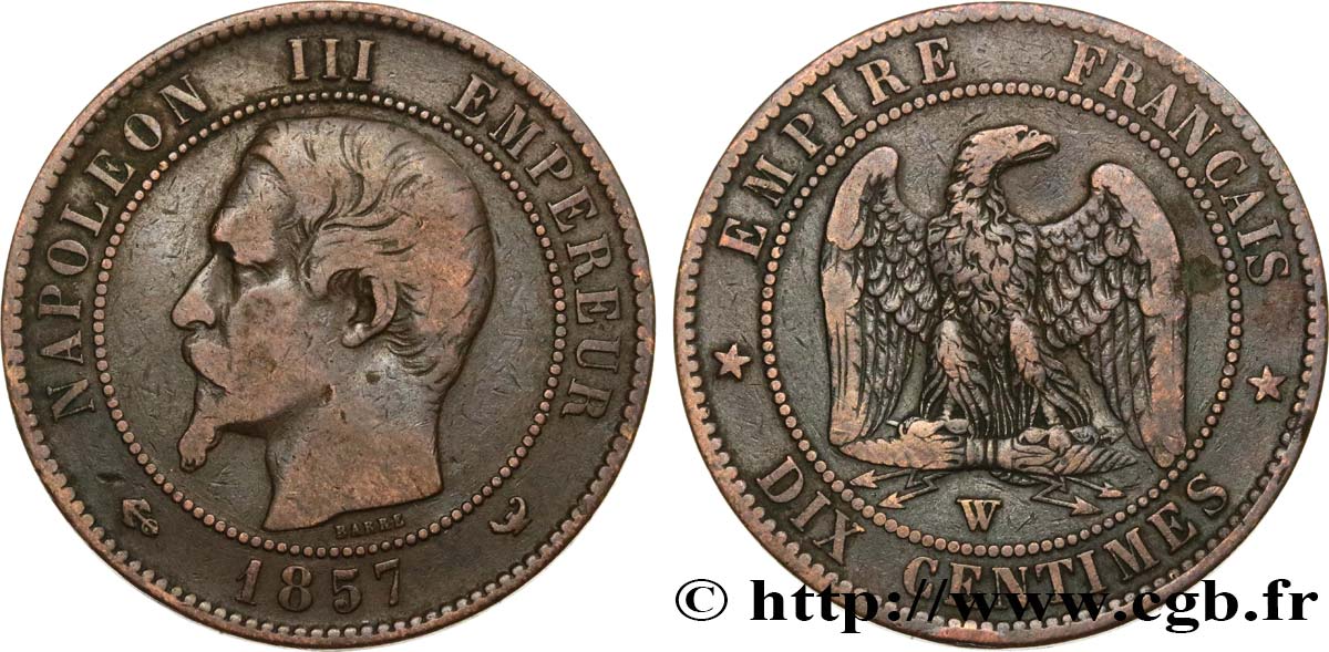 Dix centimes Napoléon III, tête nue 1857 Lille F.133/46 S15 