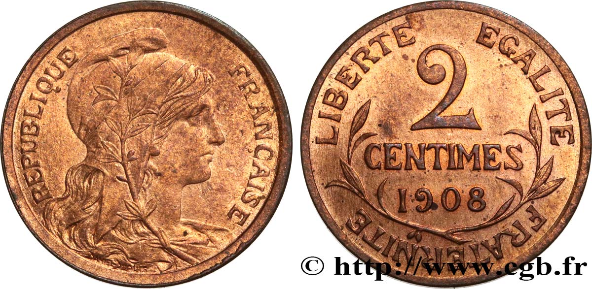 2 centimes Daniel-Dupuis 1908 Paris F.110/11 MS63 