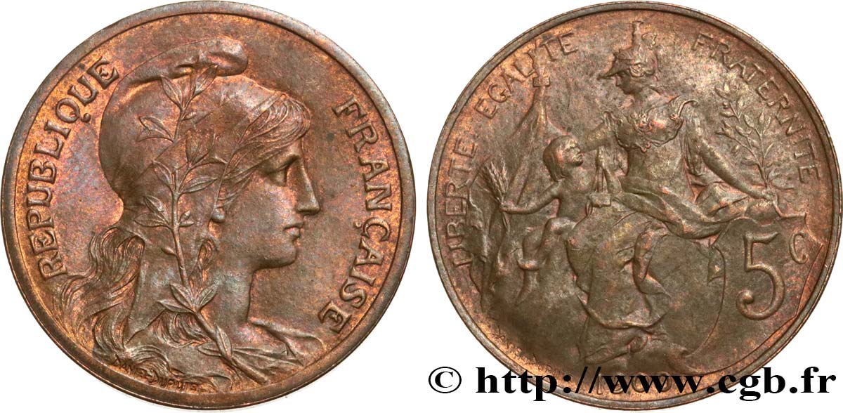 5 centimes Daniel-Dupuis 1900  F.119/9 AU52 