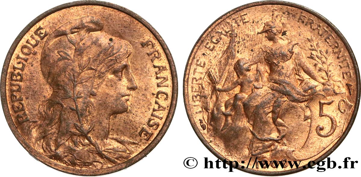 5 centimes Daniel-Dupuis 1909  F.119/20 TTB54 