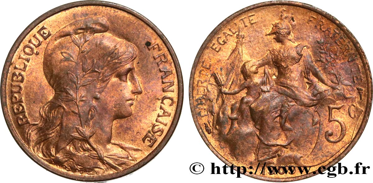 5 centimes Daniel-Dupuis 1909  F.119/20 AU55 