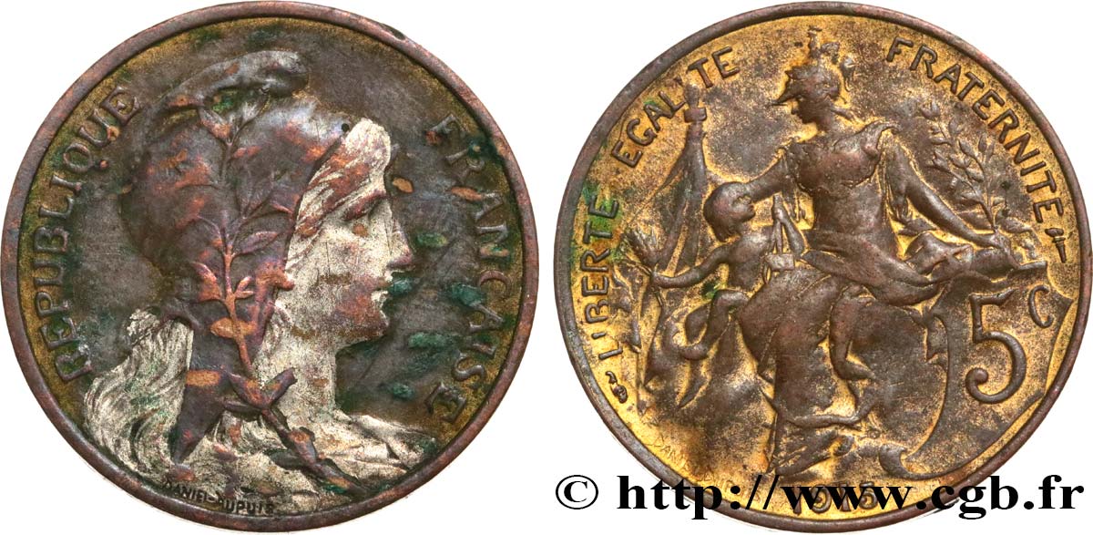 5 centimes Daniel-Dupuis, (bicolore) 1915  F.119/27 var. MBC 