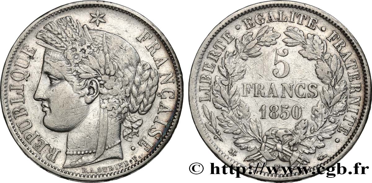 5 francs Cérès, IIe République 1849 Strasbourg F.327/3 VF 