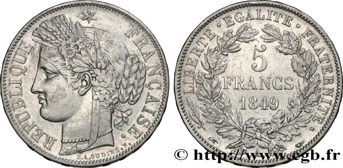 5 francs Cérès, IIe République 1849 Paris F.327/1 VF 