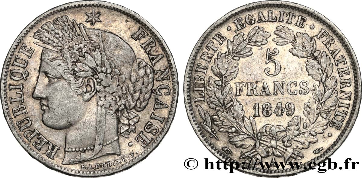 5 francs Cérès, IIe République 1849 Paris F.327/1 MB 