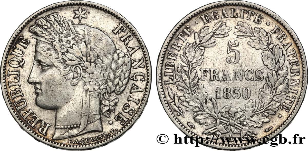 5 francs Cérès, IIe République 1850 Paris F.327/4 BC+ 