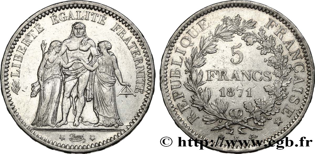 5 francs Hercule 1871 Bordeaux F.334/5 XF45 
