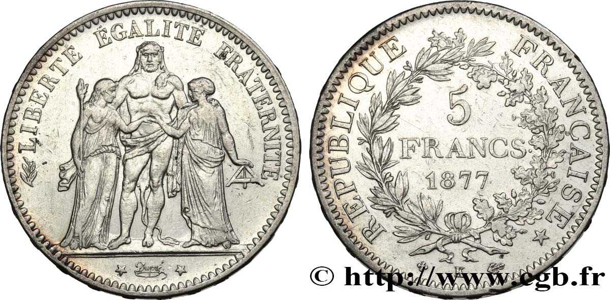 5 francs Hercule 1877 Bordeaux F.334/20 TTB45 