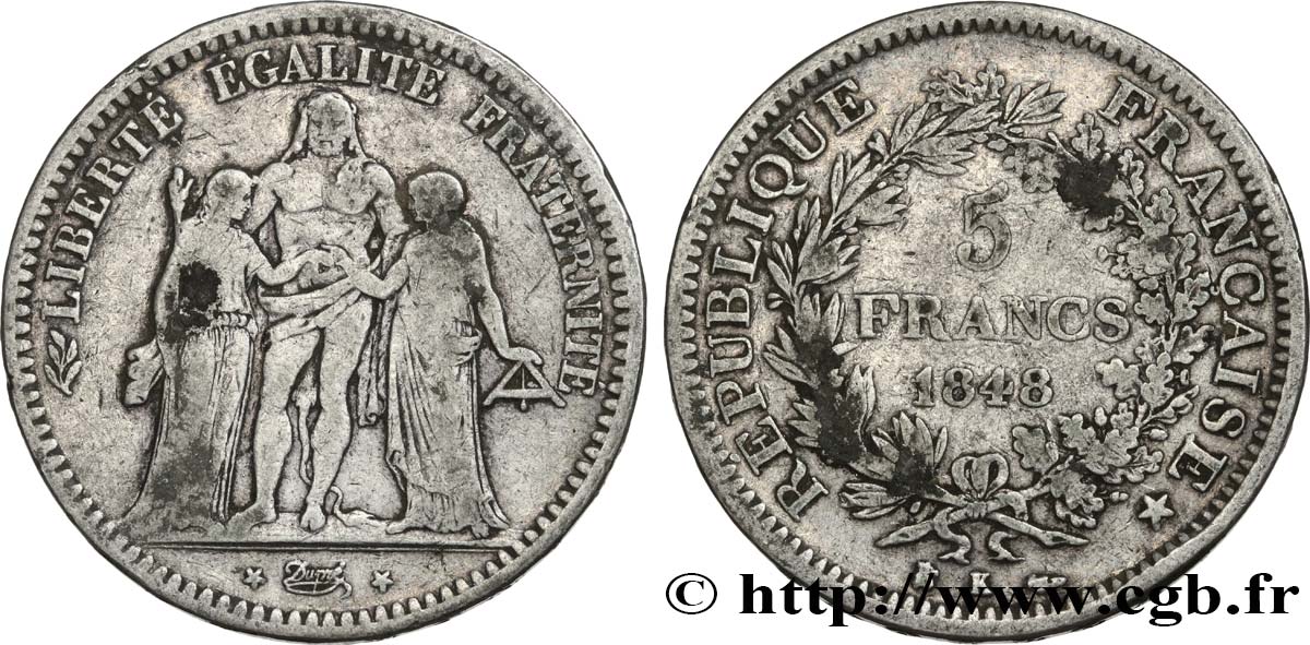 5 francs Hercule, IIe République 1848 Bordeaux F.326/4 S20 