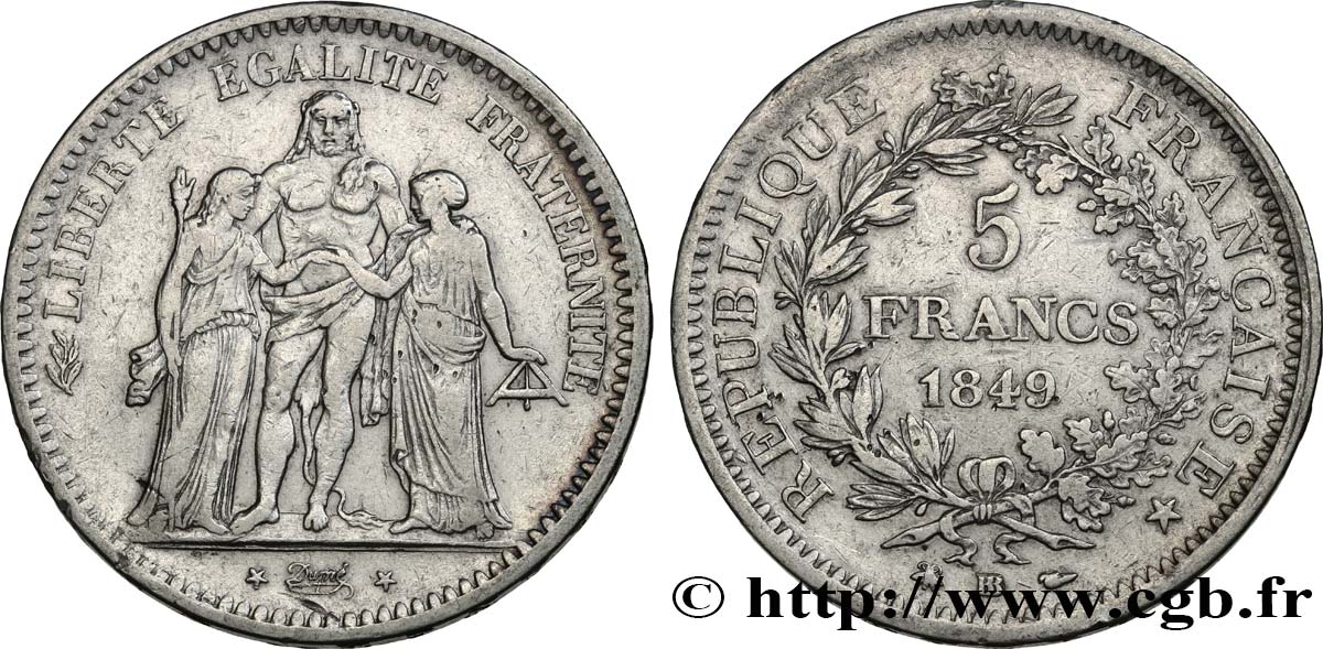 5 francs Hercule, IIe République 1849 Strasbourg F.326/6 TB 
