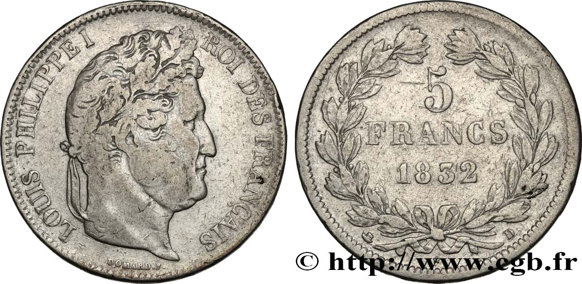 5 francs IIe type Domard 1832 Lyon F.324/4 MB 