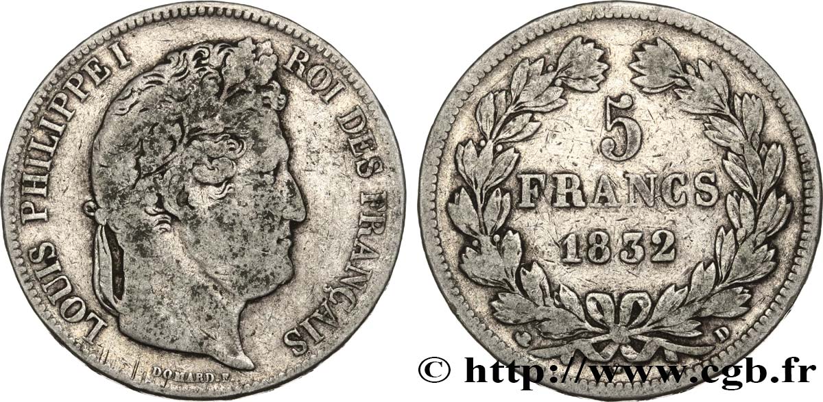 5 francs IIe type Domard 1832 Lyon F.324/4 VF 