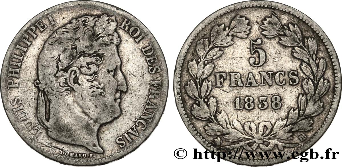 5 francs IIe type Domard 1838 Strasbourg F.324/70 BC 