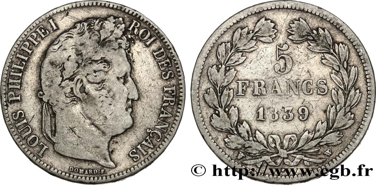 5 francs IIe type Domard 1839 Lille F.324/82 TB 