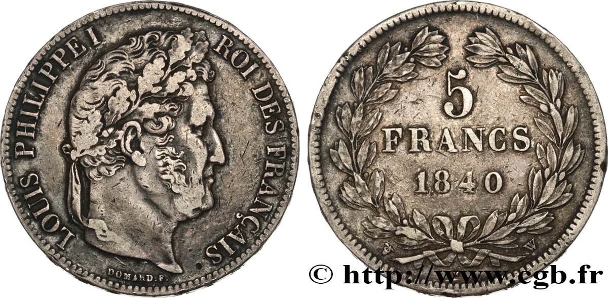 5 francs IIe type Domard 1840 Lille F.324/88 TB35 