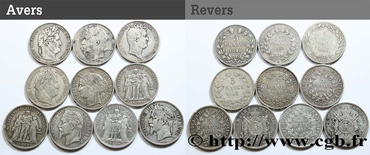 Lot de dix écus de 5 francs n.d.  F.-/ VF 