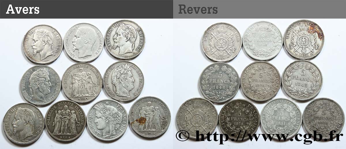 Lot de dix écus de 5 francs n.d.  F.-/ VF 