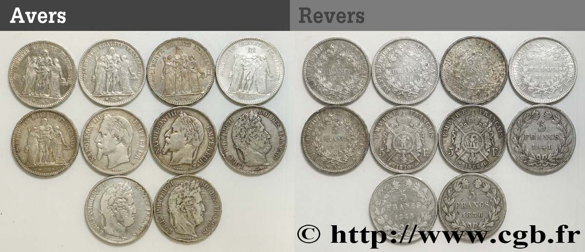 Lot de dix écus de 5 francs n.d.  F.-/ VF 