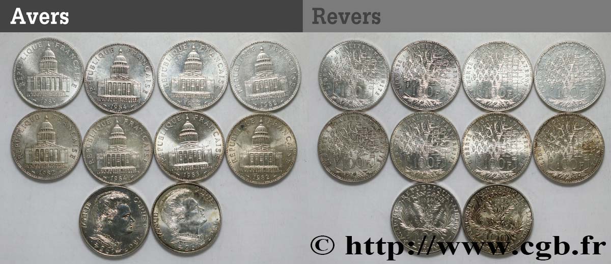 Lot de 10 pièces de 100 francs commémoratives - - F.-/ XF 
