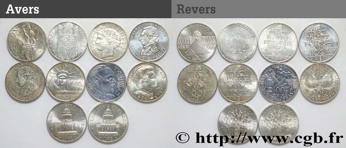 Lot de 10 pièces de 100 francs commémoratives - - F.-/ BB 