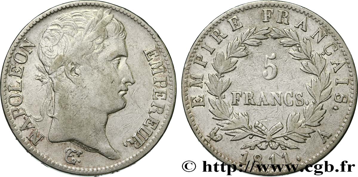 5 francs Napoléon Empereur, Empire français 1811 Paris F.307/27 BC 