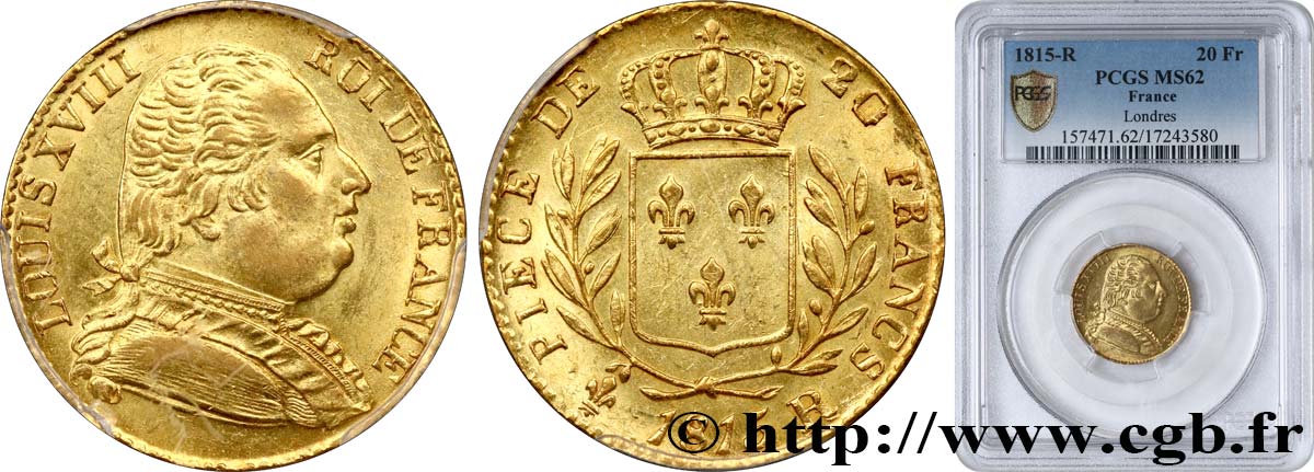 20 francs or Londres 1815 Londres F.518/1 SPL62 PCGS