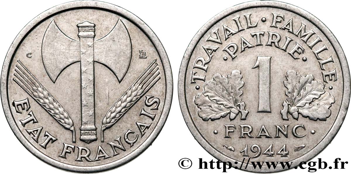 1 franc Francisque, légère, Petit c 1944 Castelsarrasin F.223/8 BB52 