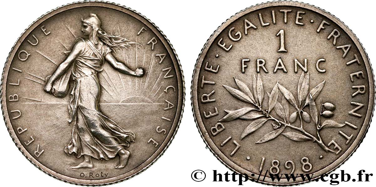 1 franc Semeuse, flan mat, vieil argent 1898 Paris F.217/2 MS60 