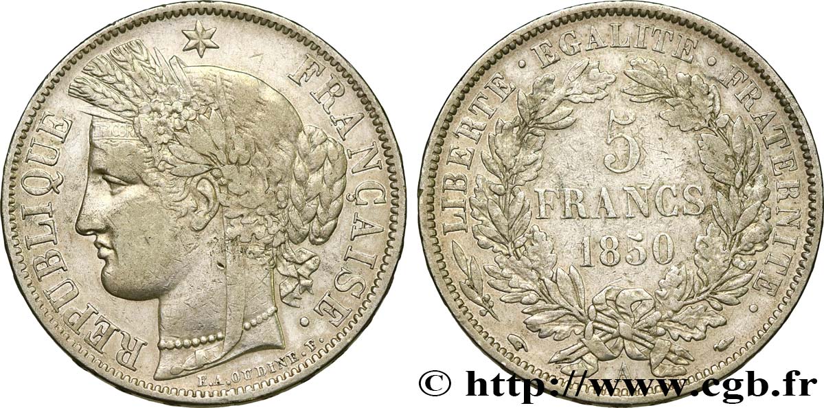 5 francs Cérès, IIe République 1850 Paris F.327/4 fSS 