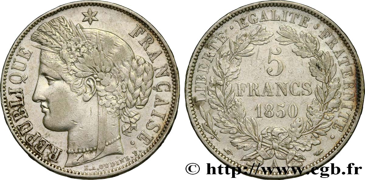 5 francs Cérès, IIe République 1850 Paris F.327/4 TTB 