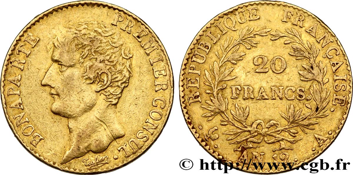 20 francs or Bonaparte Premier Consul 1804 Paris F.510/2 VF 