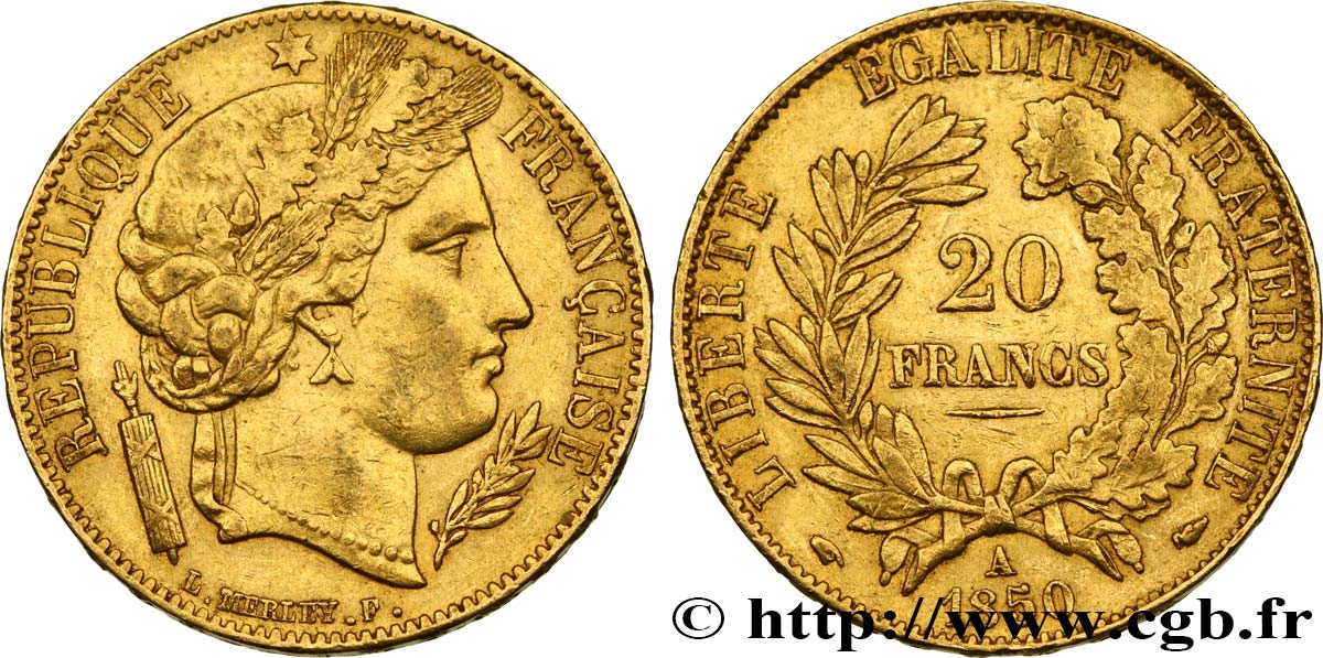 20 francs or Cérès 1850 Paris F.529/3 MBC48 