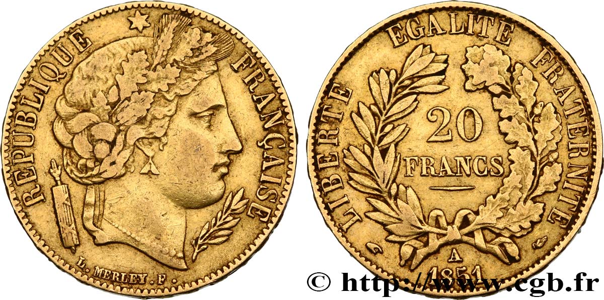 20 francs or Cérès 1851 Paris F.529/4 SS40 