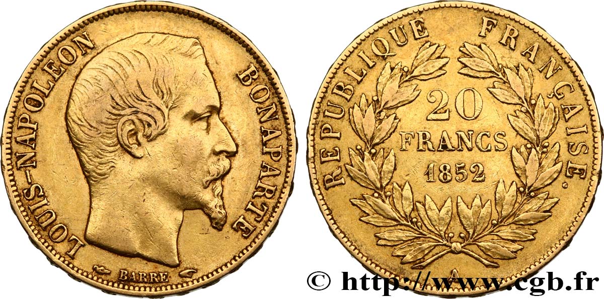 20 francs or Louis-Napoléon 1852 Paris F.530/1 SS45 