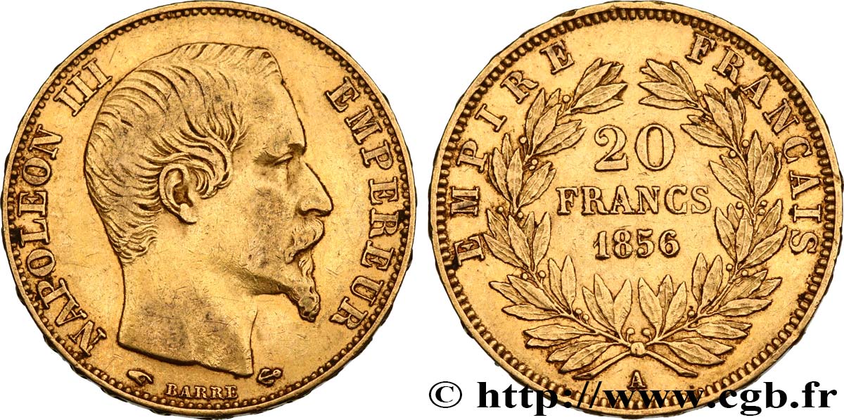 20 francs or Napoléon III, tête nue 1856 Paris F.531/9 MBC45 