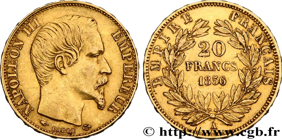 20 francs or Napoléon III, tête nue 1856 Paris F.531/9 XF48 