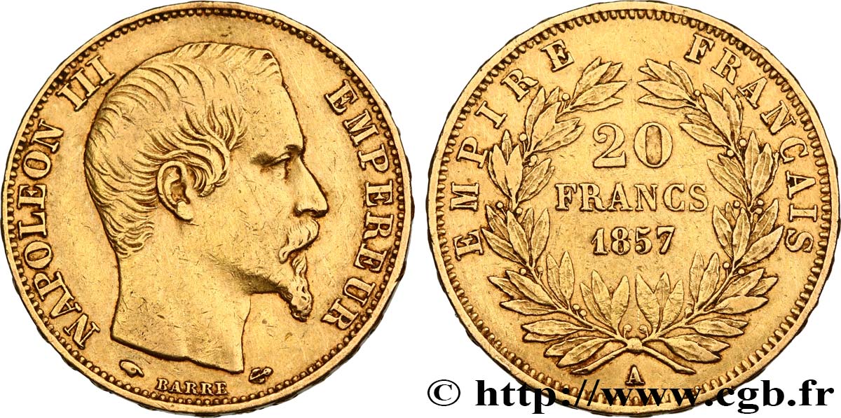 20 francs or Napoléon III, tête nue 1857 Paris F.531/12 q.BB 
