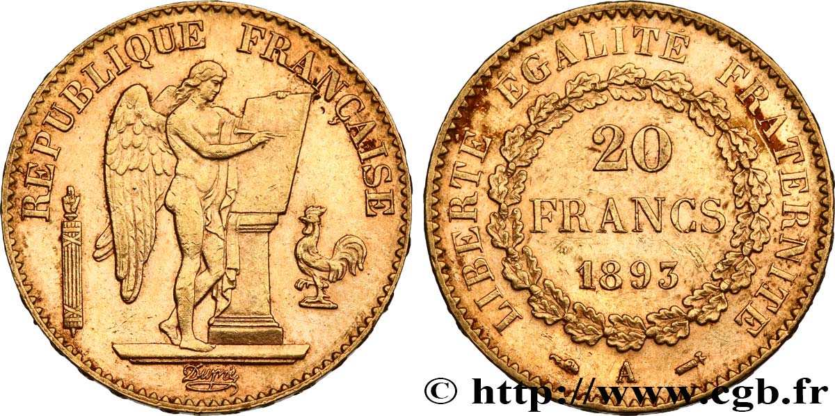 20 francs or Génie, Troisième République 1893 Paris F.533/17 BB52 